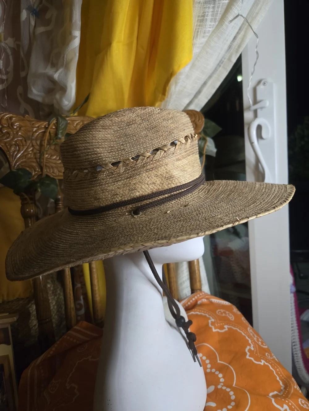 Vintage JB Tula Palm Leaf Sun Hat/Cowboy Hat With Adjustable Straps